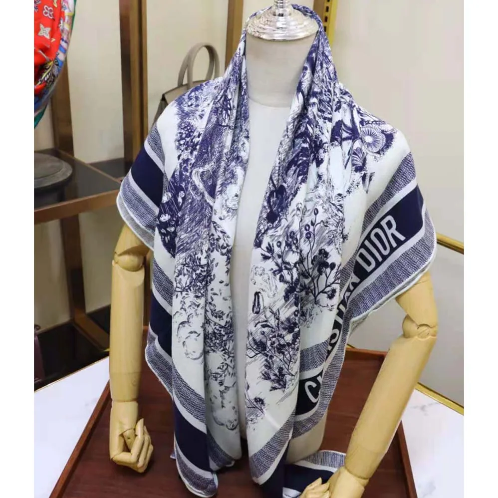 Dior Toile De Jouy Quatre Saisons Square Scarf Blue Silk Twill for Women Dior Toile De Jouy Quatre Saisons Square Scarf Blue Silk Twill for Women