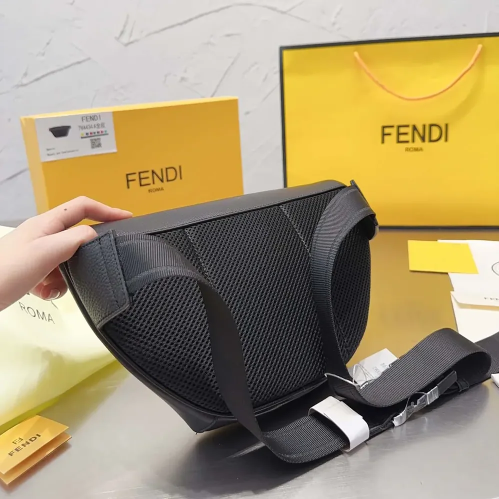 Fendi Diagonal Belt Bag Black Leather Belt Bag for Men