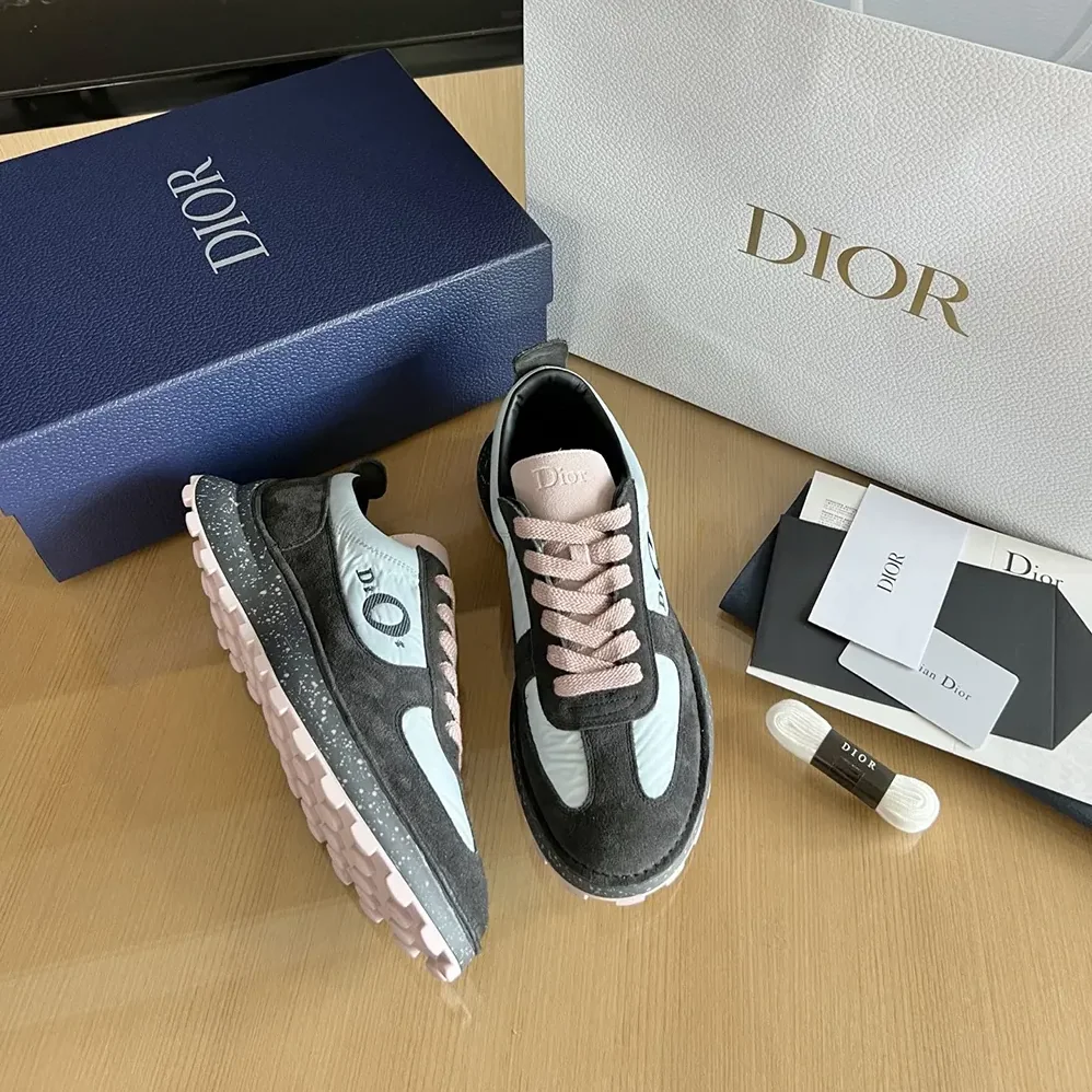 Dior Squash Sneaker Gray and Pink Suede Calfskin with Light Blue Technical Fabric for Unisex Dior Squash Sneaker Gray and Pink Suede Calfskin with Light Blue Technical Fabric for Unisex