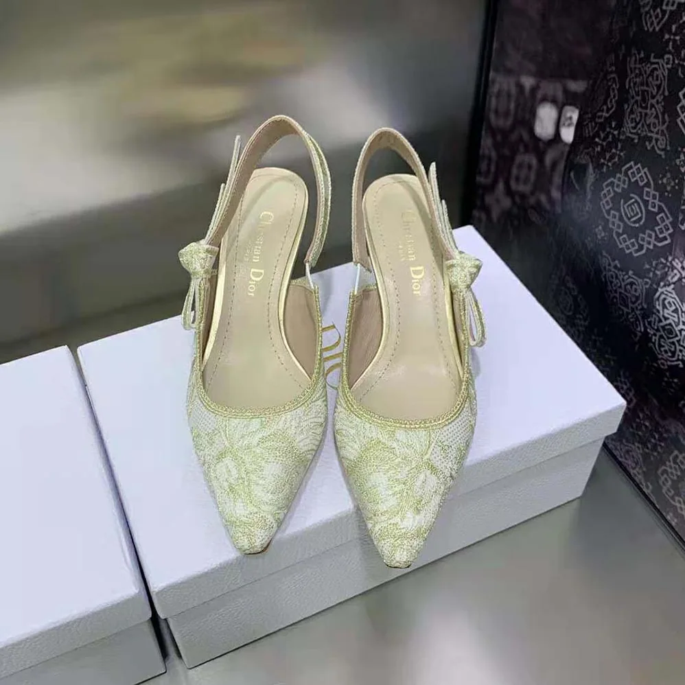 Dior J'Adior Slingback Pump Gold for Women in Tone Cotton Embroidered