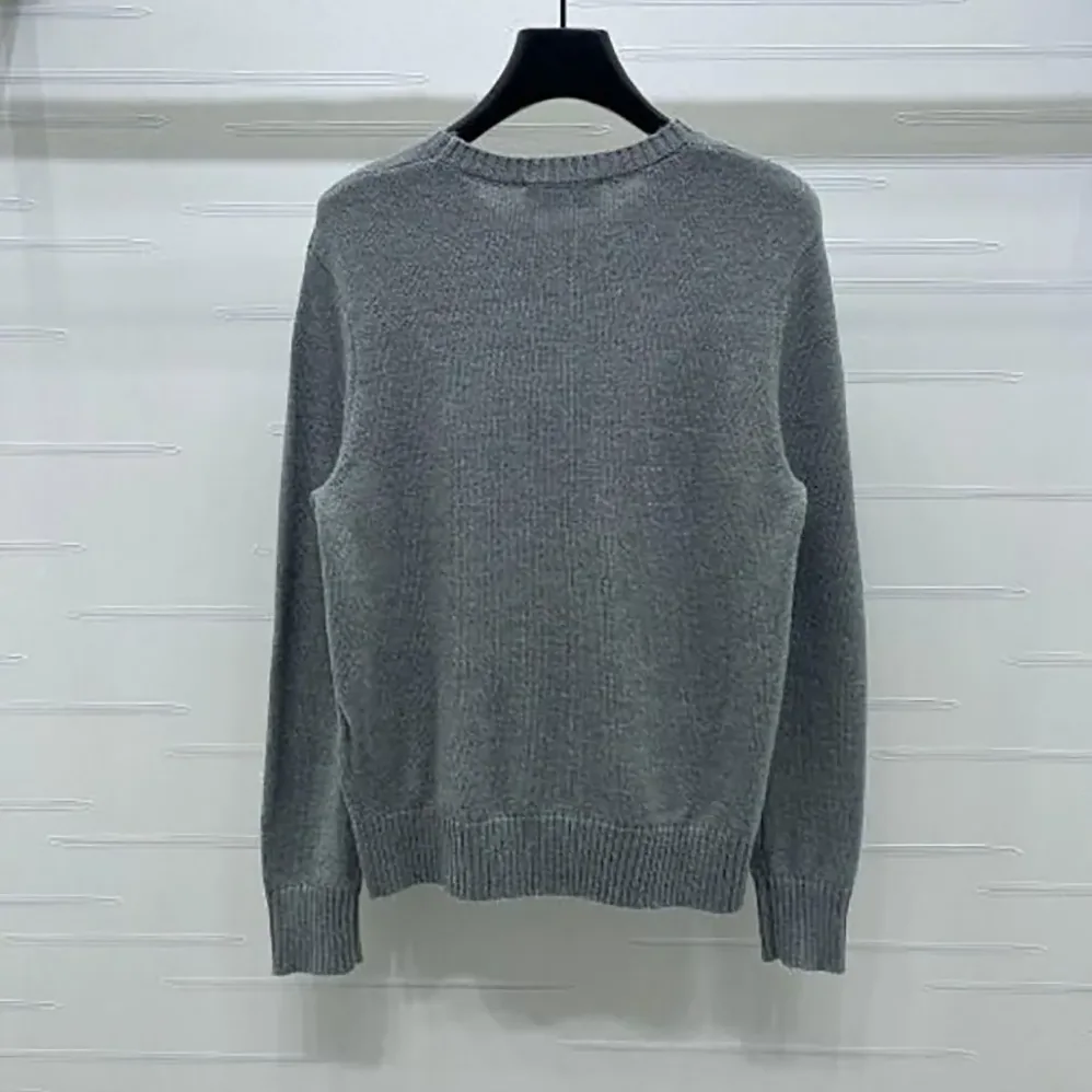 Miu Miu Double Cashmere Sweater with Logo for Women in Grey Miu Miu Double Cashmere Sweater with Logo for Women in Grey