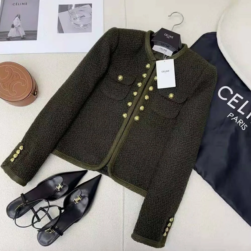 Celine Chelsea Jacket in Bouclette Natté for Women in Green