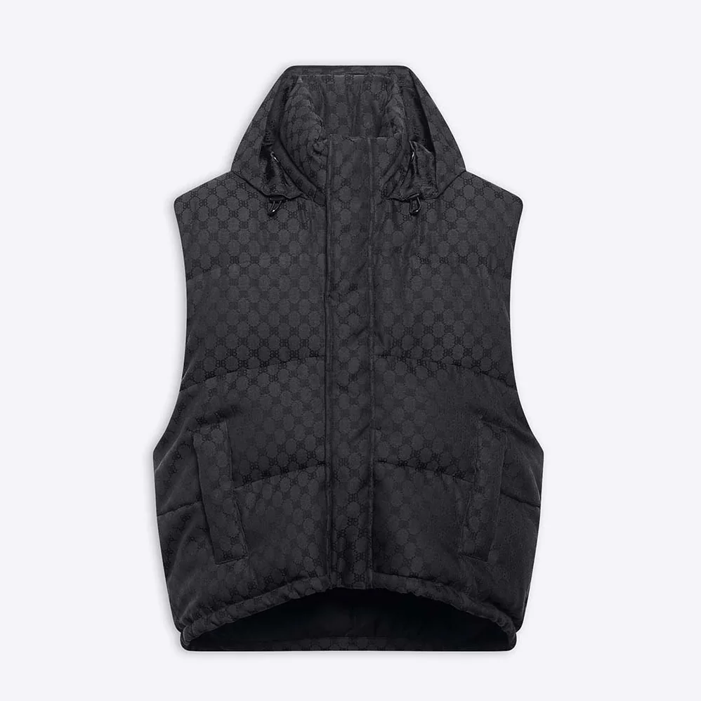 Balenciaga Hacker Cocoon Puffer Gilet in Black Canvas Jacquard for Men Balenciaga Hacker Cocoon Puffer Gilet in Black Canvas Jacquard for Men