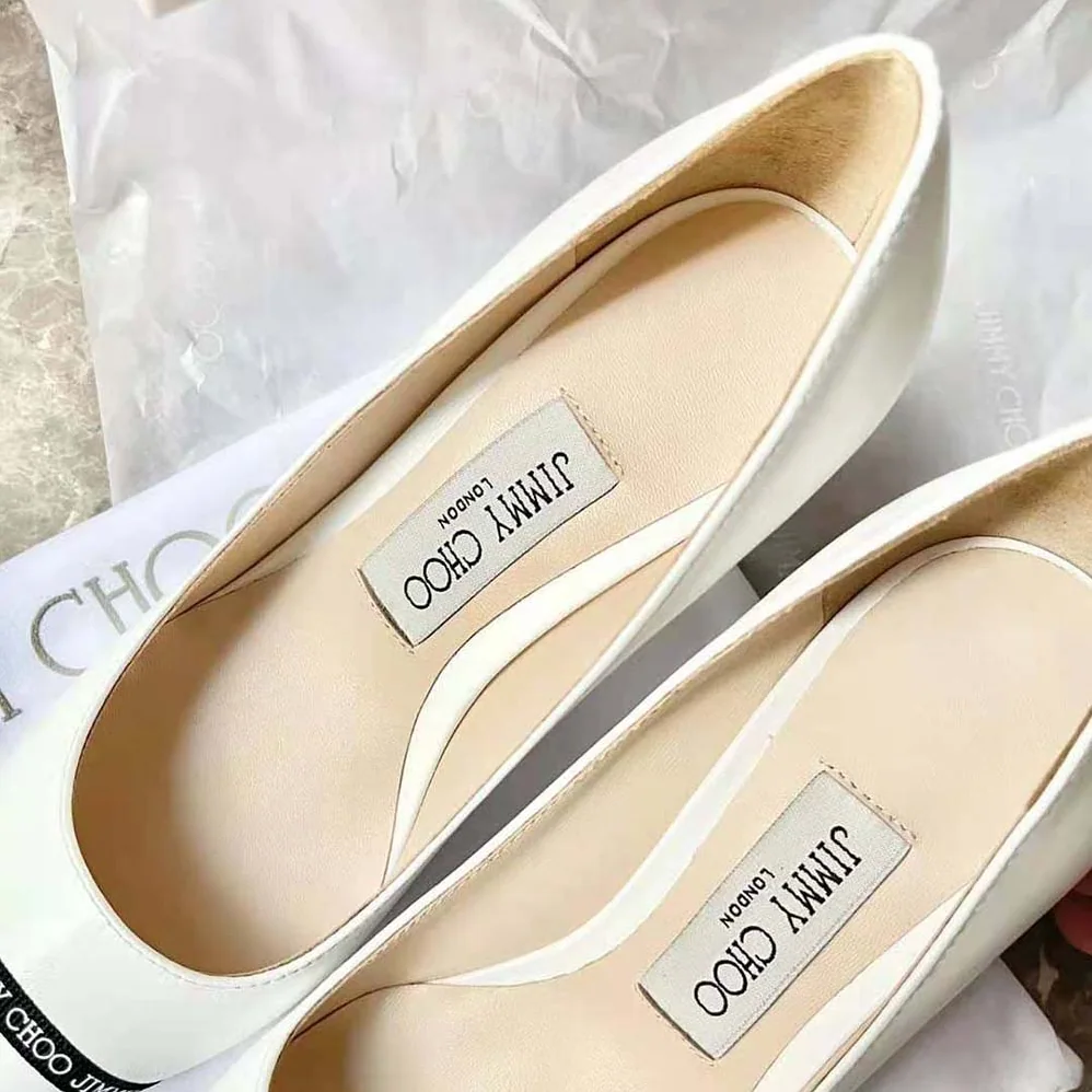Jimmy Choo RENE 65 Latte Nappa Leather Pointed Pumps with Logo for Women in Woven Ribbon