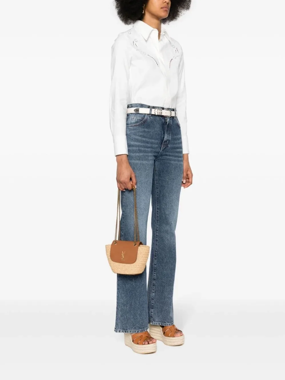 Saint Laurent Mini Manon In Raffia And Aged Vegetable-Tanned Beige 9.1 Inches/