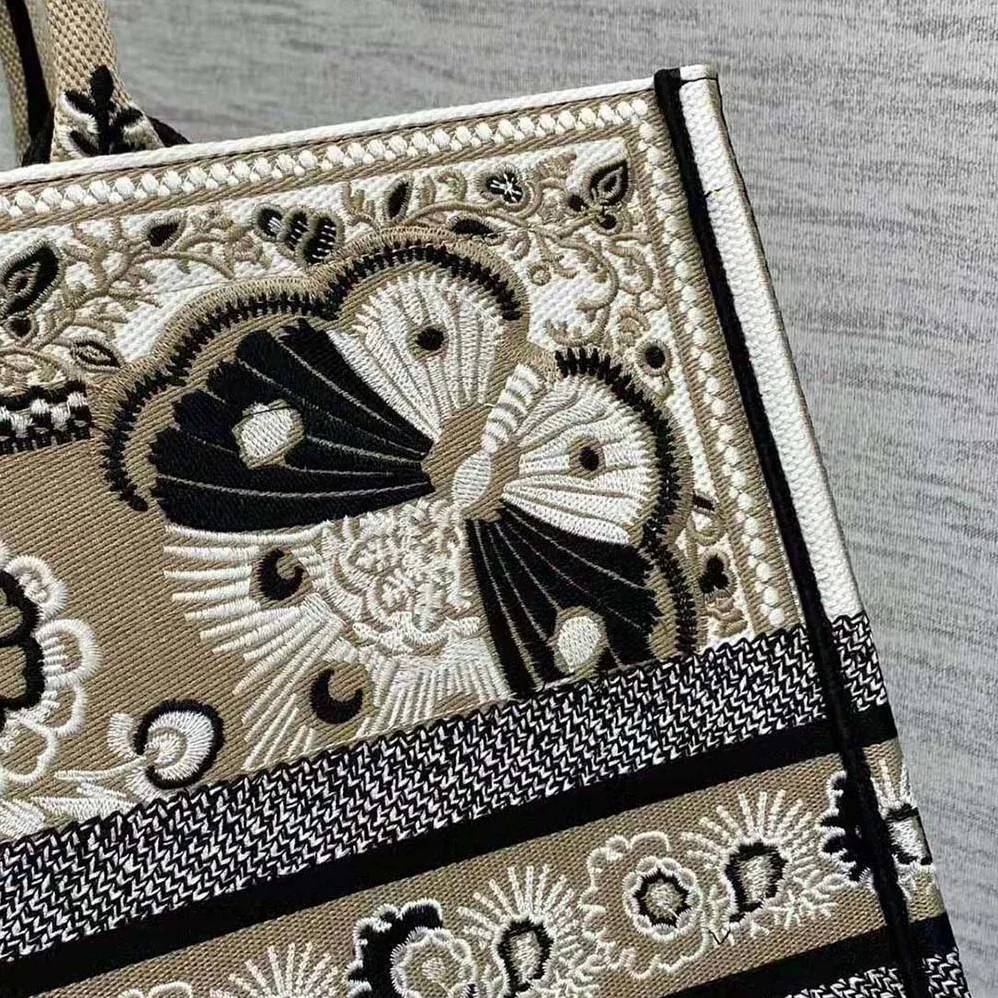 Dior Large Dior Book Tote Beige Multicolor Butterfly Bandana Embroidery for Women