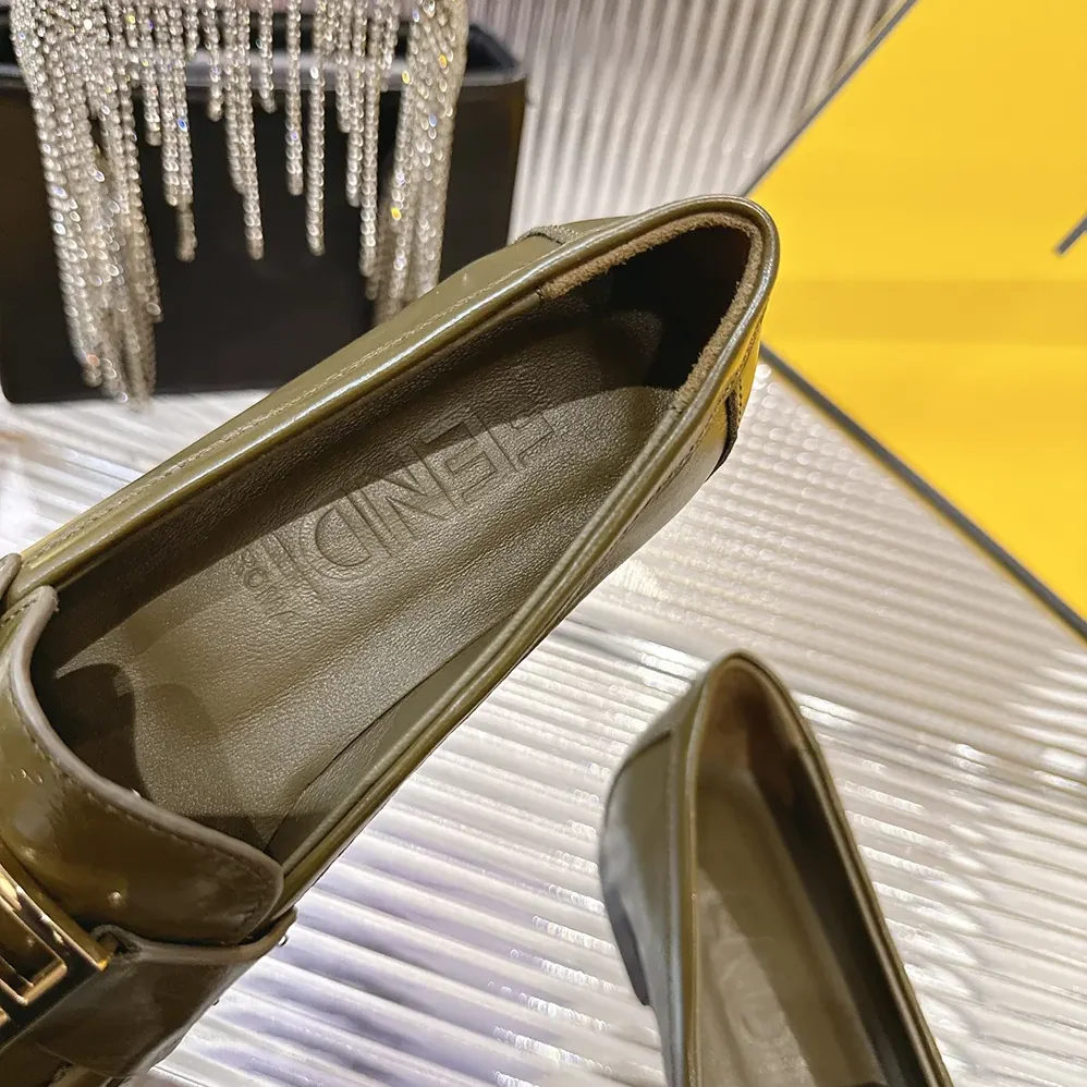 Fendi Baguette Green Nappa Leather Loafers for Women Fendi Baguette Green Nappa Leather Loafers for Women