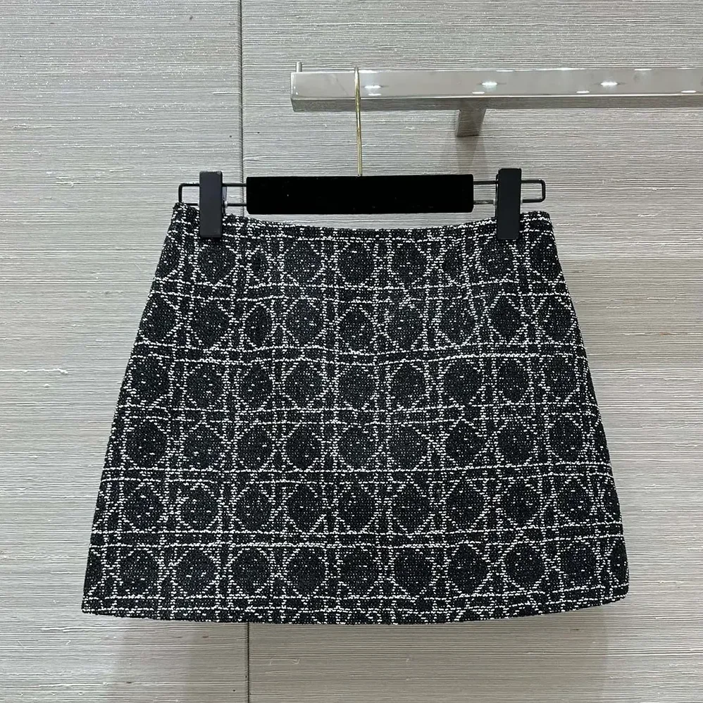 Dior Macrocannage Miniskirt Black and White Technical Cotton Tweed for Women Dior Macrocannage Miniskirt Black and White Technical Cotton Tweed for Women