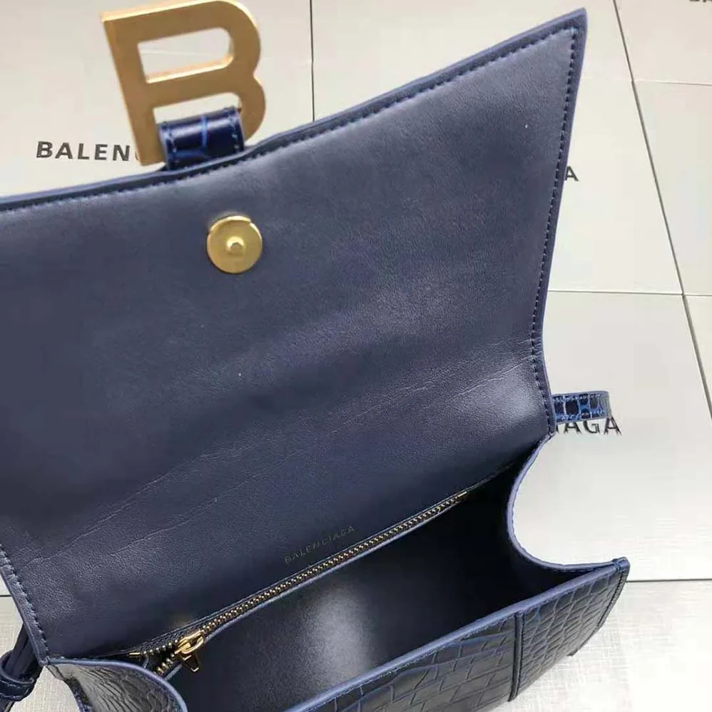 Balenciaga Hourglass Small Top Handle Bag in Navy Crocodile Embossed Calfskin for Women