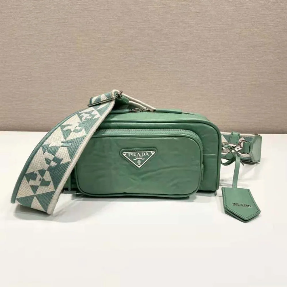 Prada Nappa Antique Leather Multi-Pocket Shoulder Bag for Women in Green Prada Nappa Antique Leather Multi-Pocket Shoulder Bag for Women in Green