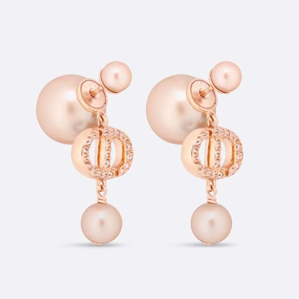 Dior Tribales Earrings Pink-Finish Metal with Pink Resin Pearls and Crystals for Women