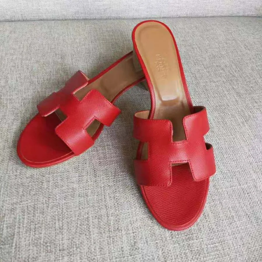 Hermes Oasis Sandal in Calfskin with Iconic “H” Cut-Out 5.6cm Heel for Women in Red