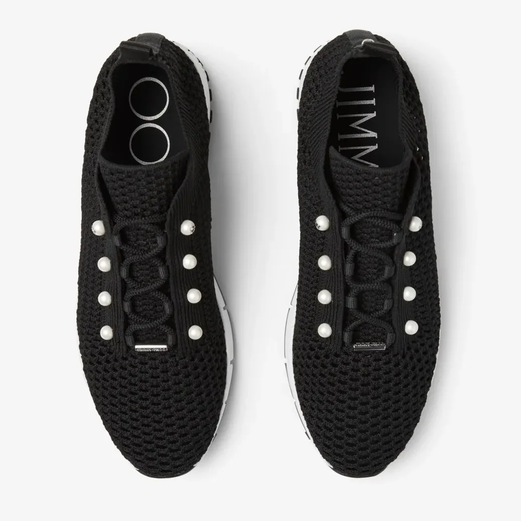 Jimmy Choo Veles Crochet Knit Low in Top Trainers Black VELESPBT