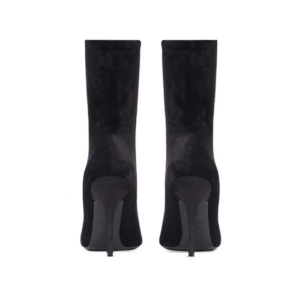 Balenciaga Knife 110mm Bootie in Black Fluid Velvet Jersey for Women Balenciaga Knife 110mm Bootie in Black Fluid Velvet Jersey for Women