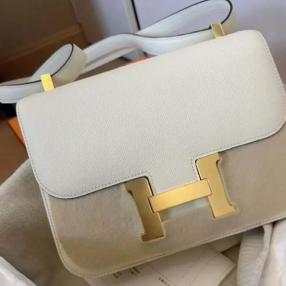 Hermes Constance 24 Bag Epsom Leather for Women in White/Gold