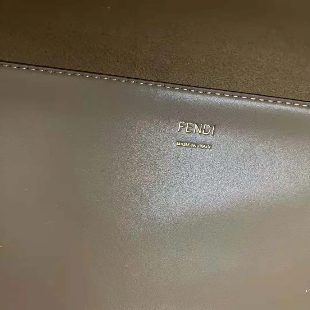 Fendi Sunshine Medium Brown Leather Shopper with Decorative Stitching for Women