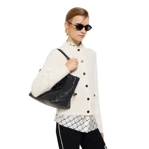 Gucci Marmont Medium Tote Bag in Black Tonal Enameled Hardware
