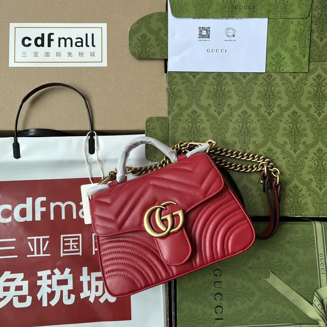 Gucci GG Marmont Mini Top Handle Bag Red Gucci GG Marmont Mini Top Handle Bag Red