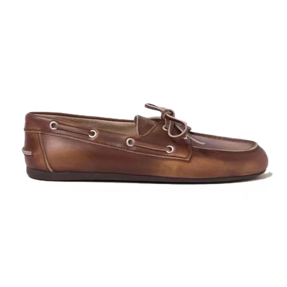 Miu Miu Unlined Bleached Leather Loafers-Brown 5D123E_3F33 for Women