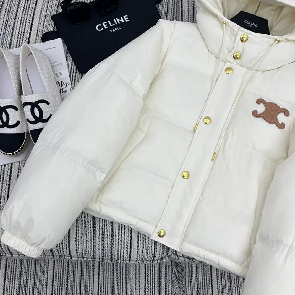 Celine Triomphe Cropped Down Jacket in Lightweight Nylon for Women in White