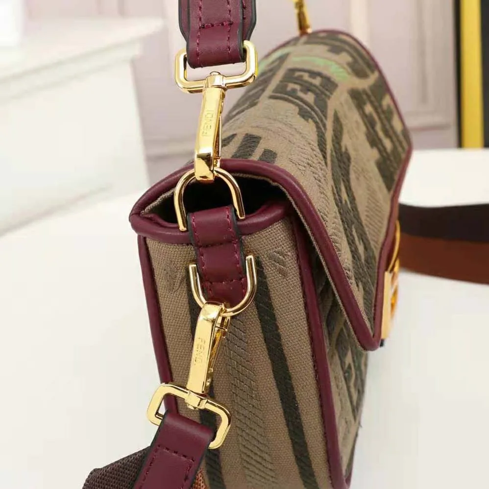 Fendi Baguette Embroidered Green Canvas Bag for Women