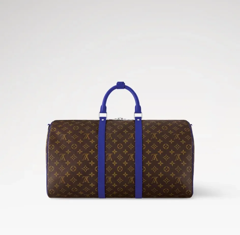Louis Vuitton Keepall Bandouliere 50 Travel Bag / Brown/ Indigo Blue Silver Hardware Louis Vuitton Keepall Bandouliere 50 Travel Bag / Brown/ Indigo Blue Silver Hardware