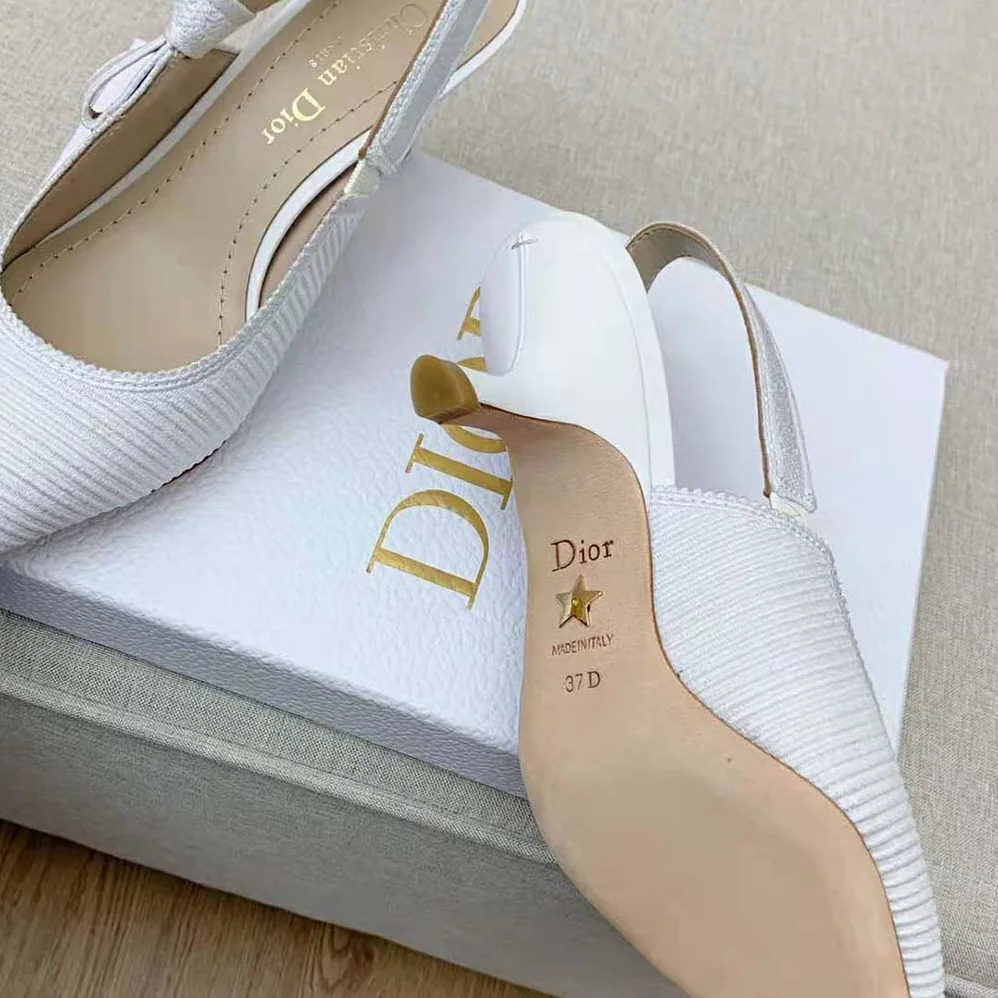 Dior J Adior Slingback Pump White Cotton Embroidery for Women Dior J Adior Slingback Pump White Cotton Embroidery for Women