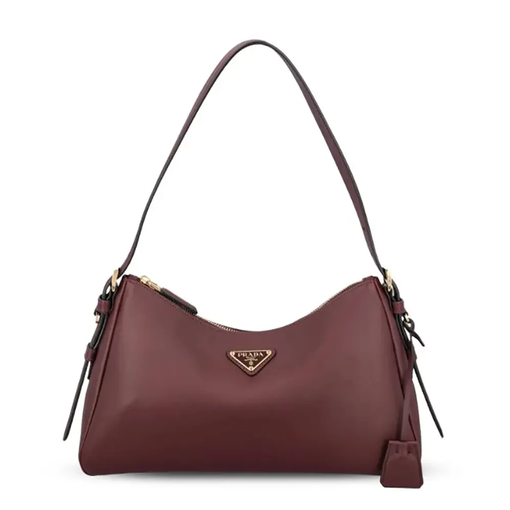 Prada Aimée Medium Leather Shoulder Bag for Women in Maroon