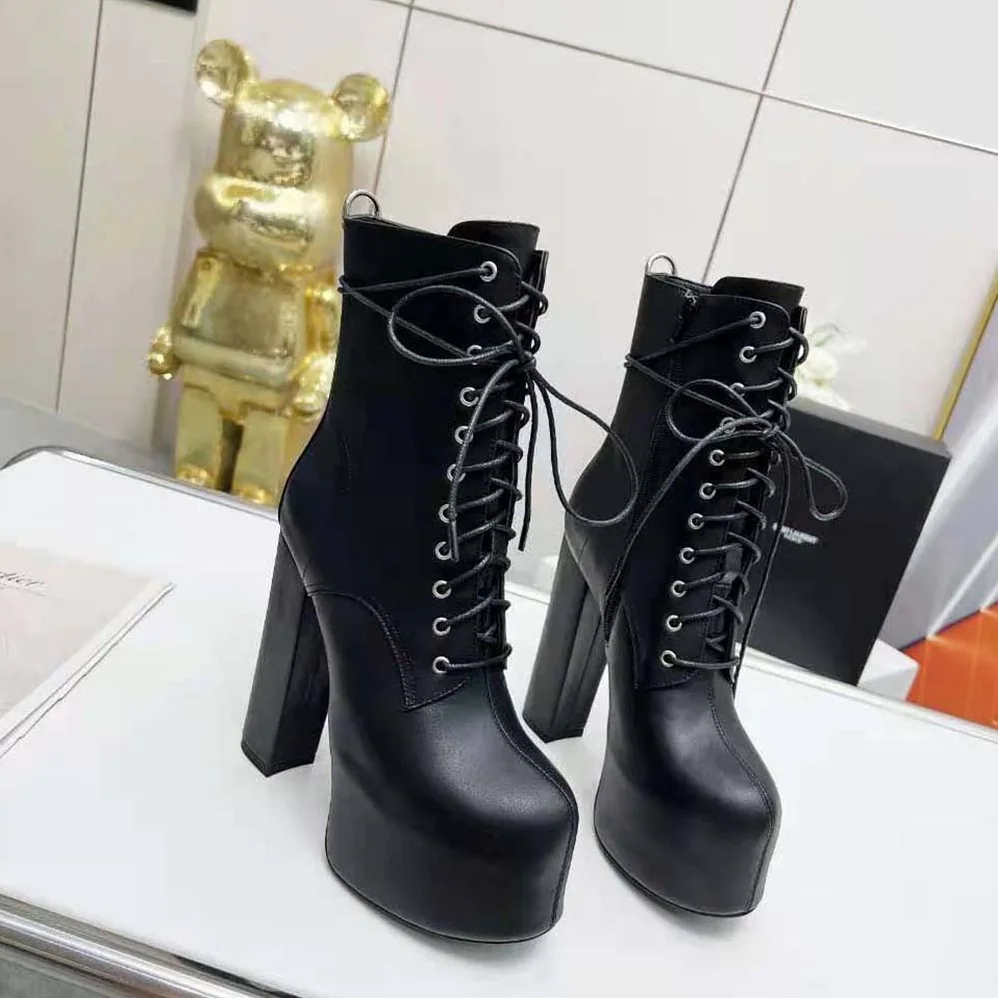 Saint Laurent YSL Cherry Lace-up Platform Booties in Smooth Leather for Women Saint Laurent YSL Cherry Lace-up Platform Booties in Smooth Leather for Women