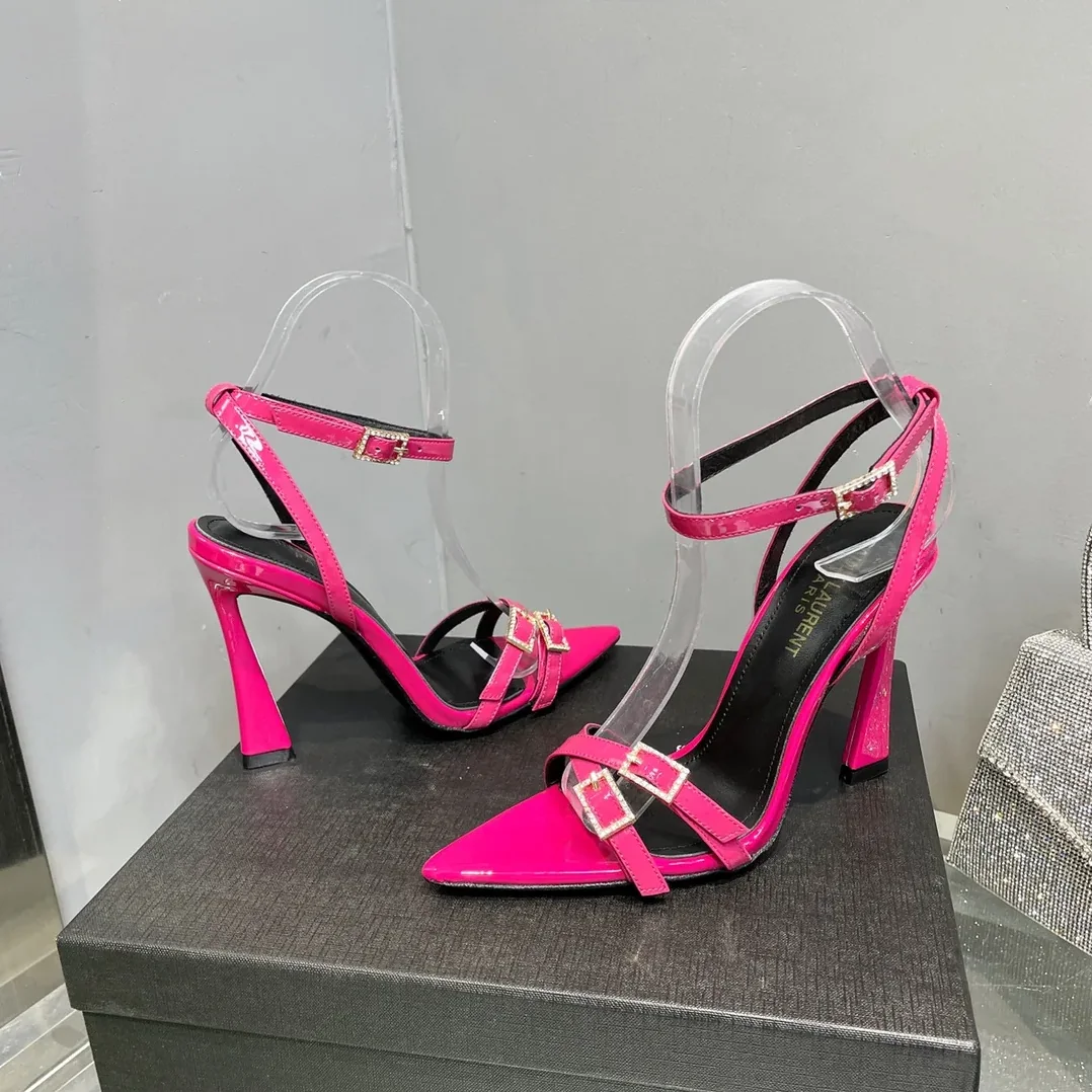 Saint Laurent Lila Sandals In Patent Pink