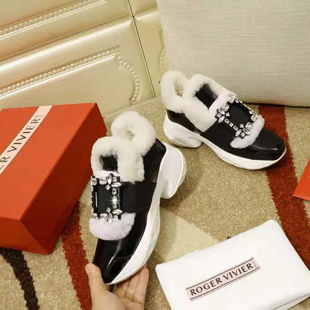 Roger Vivier Viv' Run Shearling Strass Buckle Sneakers in Patent Leather for Women Roger Vivier Viv' Run Shearling Strass Buckle Sneakers in Patent Leather for Women