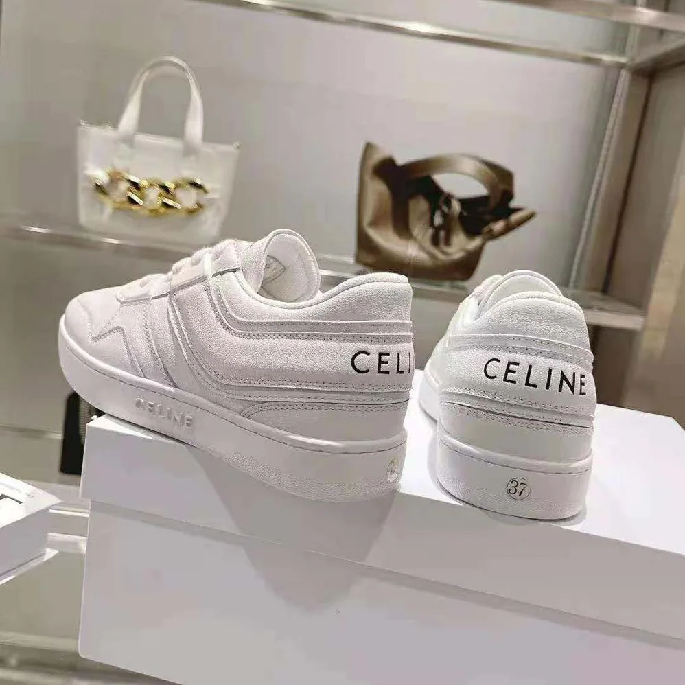 Celine Trainer Low Lace-up Sneaker in Calfskin for Women in White Celine Trainer Low Lace-up Sneaker in Calfskin for Women in White