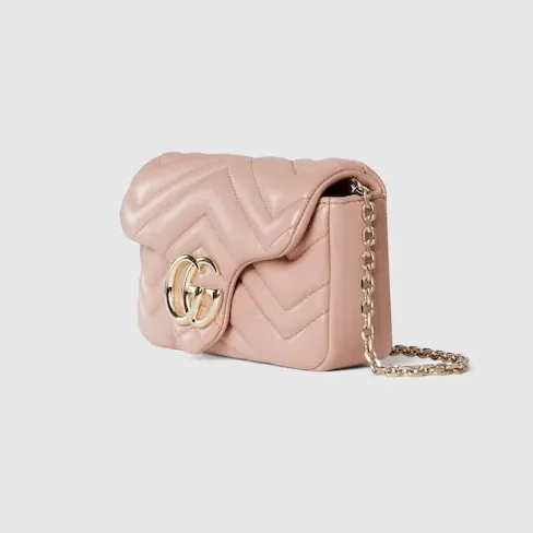 Gucci Marmont Mini Shoulder Bag in Pink Beige Gold Hardware