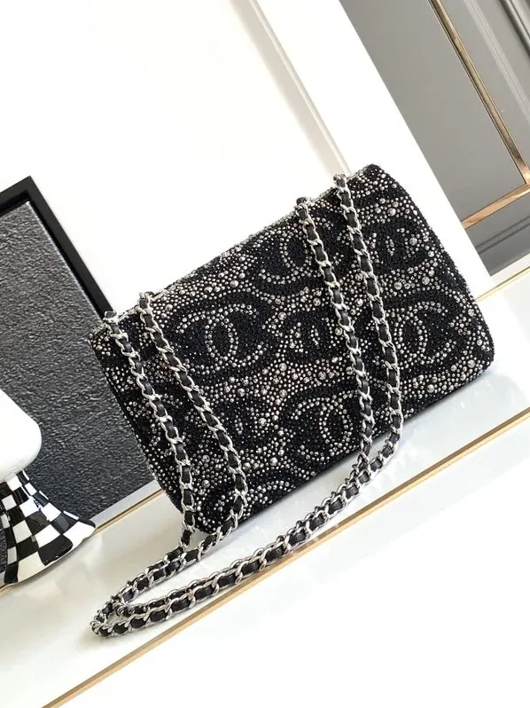 Chanel Paris Double Flap Bag Small Crossbody in Black Silver Hardware