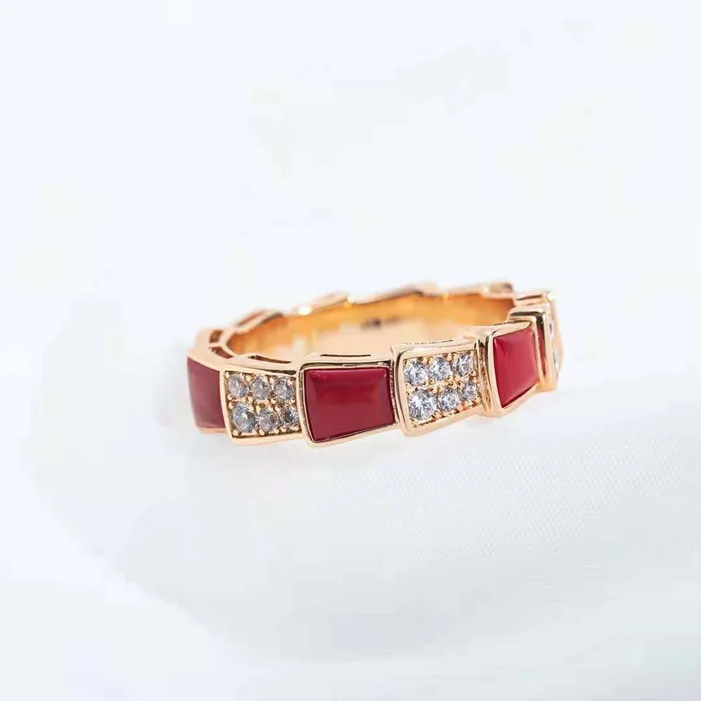 Bvlgari Serpenti Viper Band Ring in 18 KT Rose Gold for Women in Red Bvlgari Serpenti Viper Band Ring in 18 KT Rose Gold for Women in Red