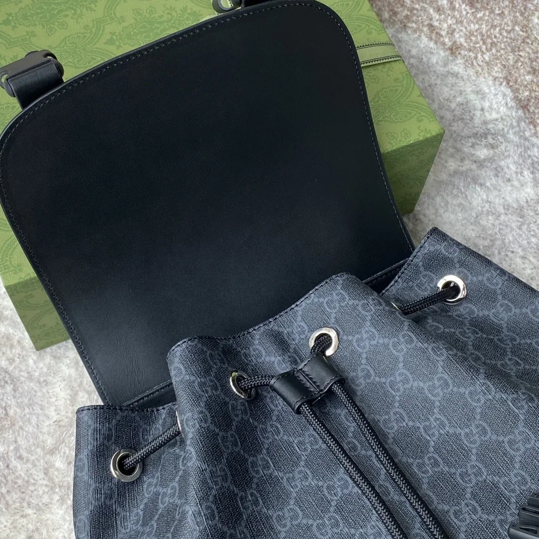 Gucci Black Backpack Black/Grey Soft GG Supreme Blue And Red Web / Gucci Black Backpack Black/Grey Soft GG Supreme Blue And Red Web /