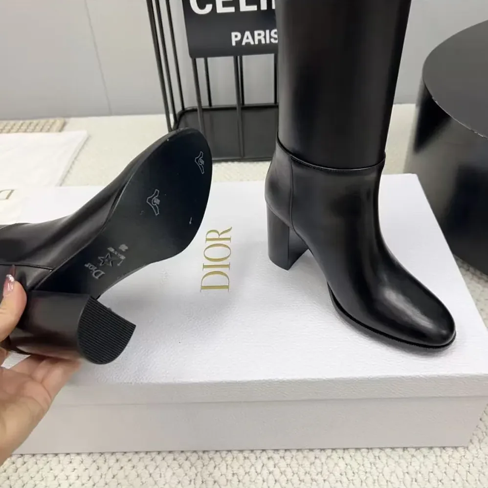 Dior D-Town Heeled Boot Black Supple Calfskin for Women Dior D-Town Heeled Boot Black Supple Calfskin for Women