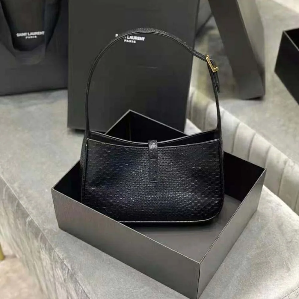 Saint Laurent YSL LE 5 A 7 Hobo Bag in Matte Python for Women in Black Saint Laurent YSL LE 5 A 7 Hobo Bag in Matte Python for Women in Black