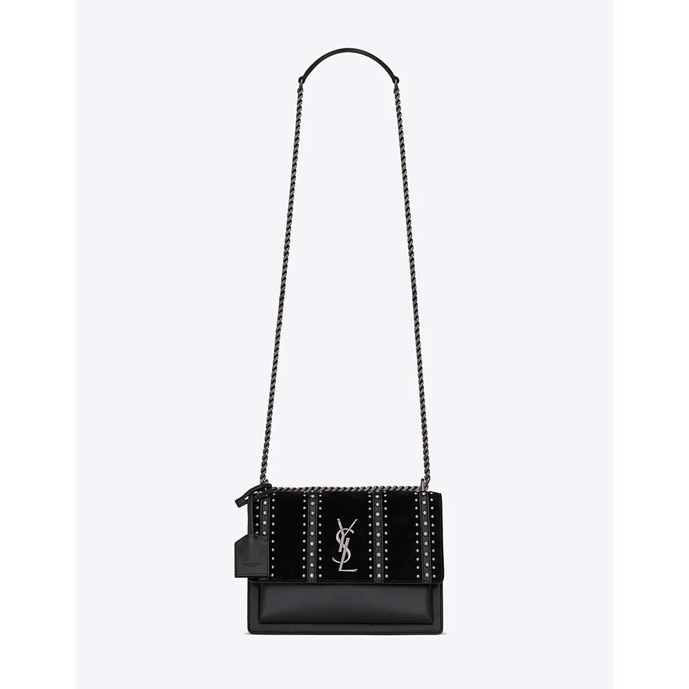 Saint Laurent YSL Sunset Medium Leather Suede Studs for Women in Black