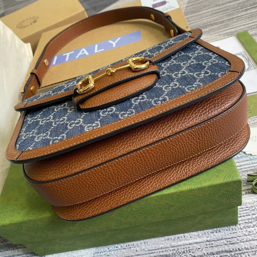 Gucci Horsebit 1955 Shoulder Bag Blue And Ivory