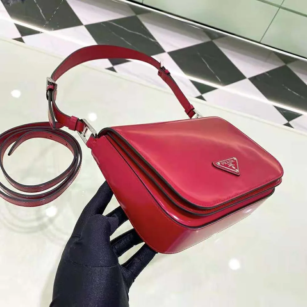 Prada Brushed Leather Shoulder Bag for Women in Red Prada Brushed Leather Shoulder Bag for Women in Red