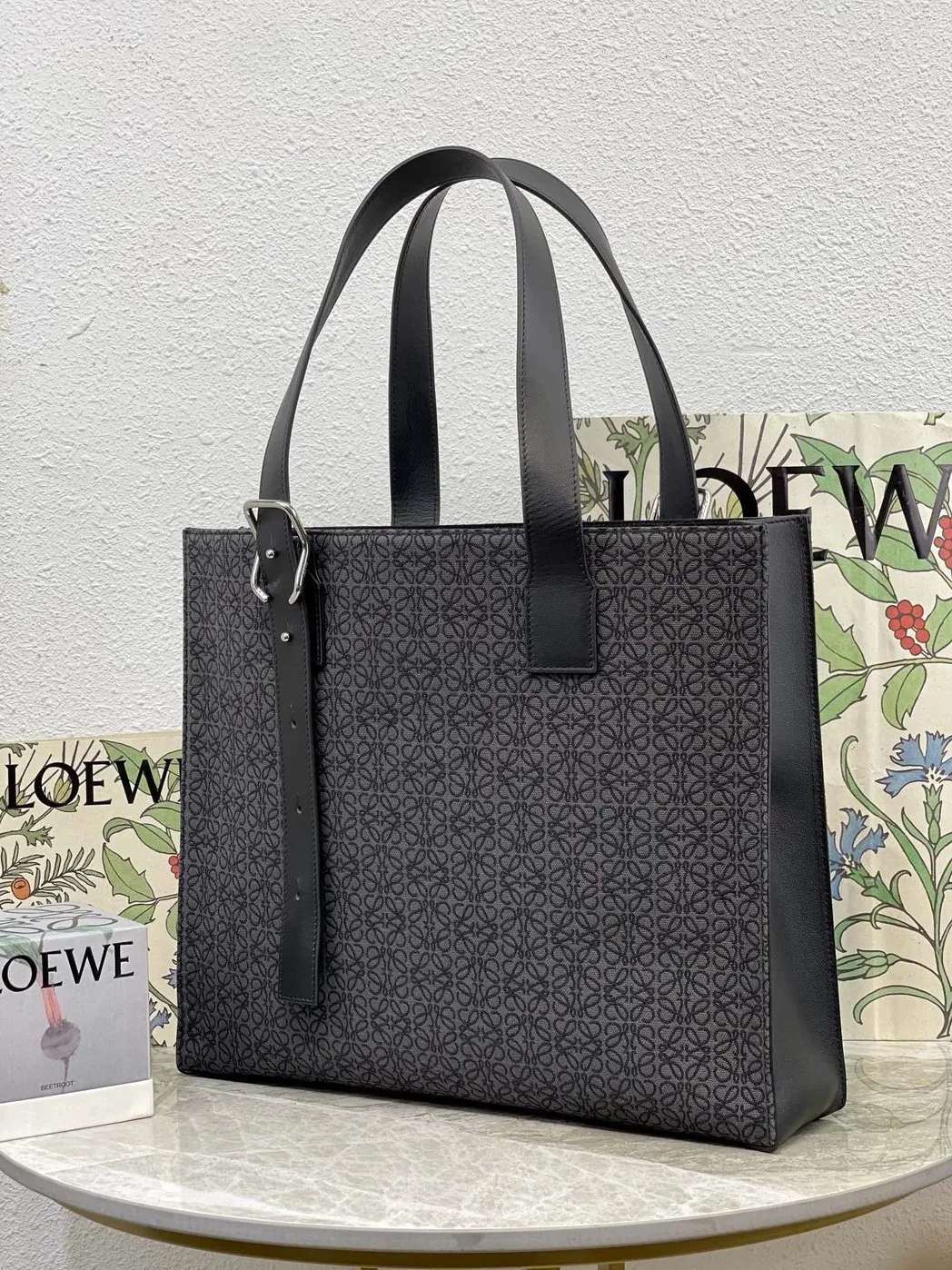 Loewe Buckle Horizontal Tote In Anagram Jacquard Black / B692K96X02