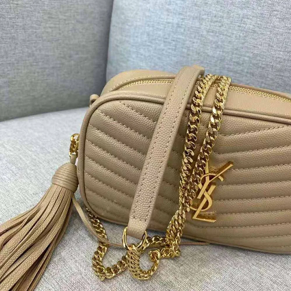Saint Laurent YSL Lou Mini Bag in Quilted Grain DE Poudre Embossed Leather for Women in Sandy