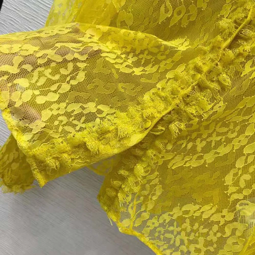 Fendi Yellow Lace Shirt with Wide Puff Sleeves for Women Fendi Yellow Lace Shirt with Wide Puff Sleeves for Women