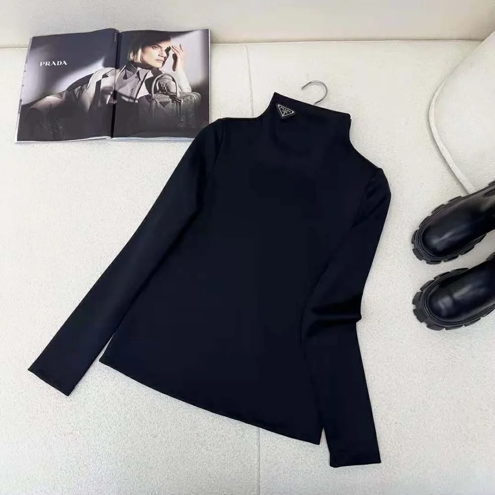 Prada Jersey Turtleneck Top for Women in Black Prada Jersey Turtleneck Top for Women in Black