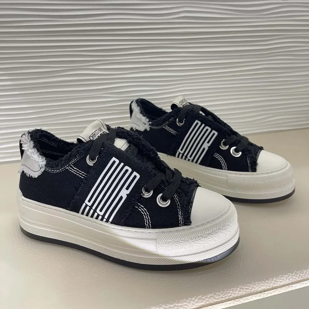Dior Walk'n'Dior Platform Sneaker Black and White Fringed Cotton Canvas for Women