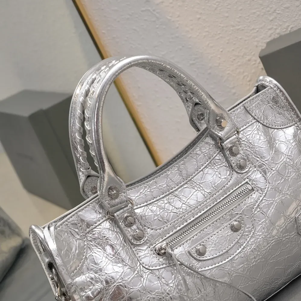 Balenciaga Le City Medium Bag Metallized in Silver for Women