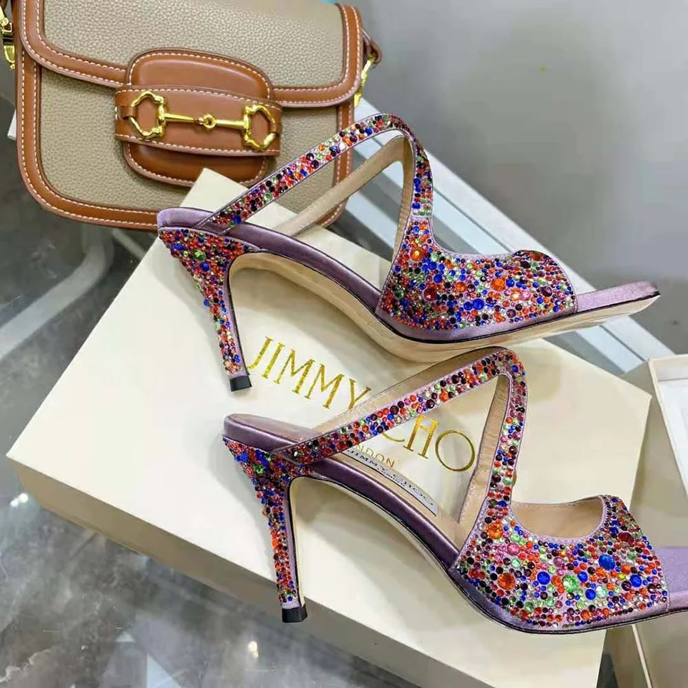 Jimmy Choo Anise 95 Multi Rainbow Crystal Hotfix Mules for Women Jimmy Choo Anise 95 Multi Rainbow Crystal Hotfix Mules for Women