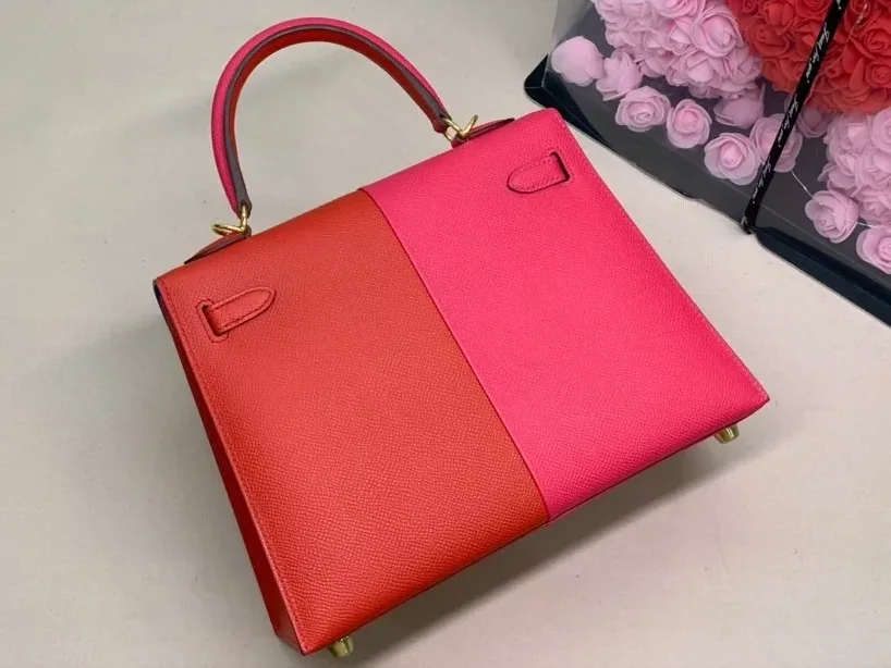 Hermes Kelly 28 Sellier Epsom Bag Red in Pink