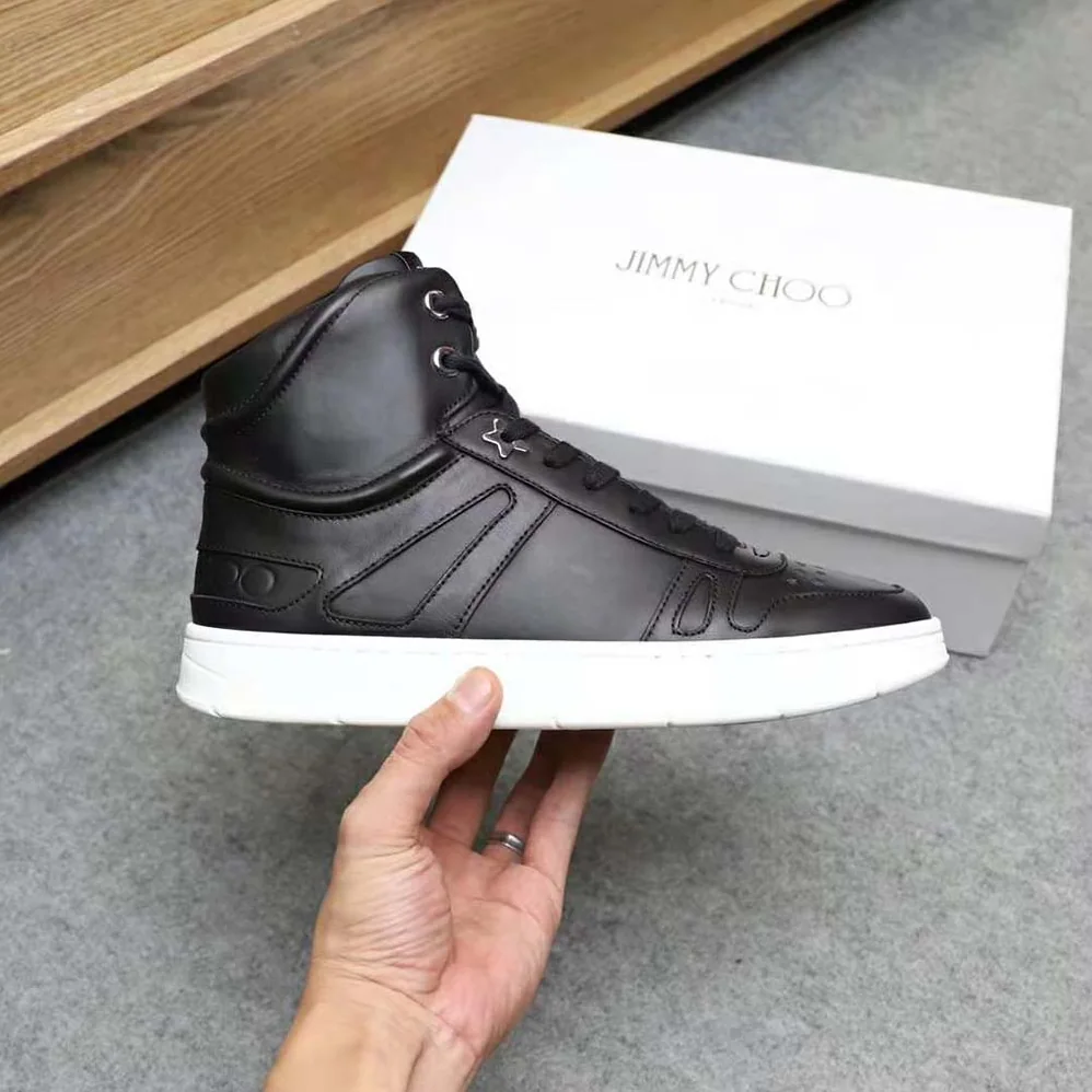Jimmy Choo Hawaii Hi Top/M Black Calf Leather High Top Trainers for Men